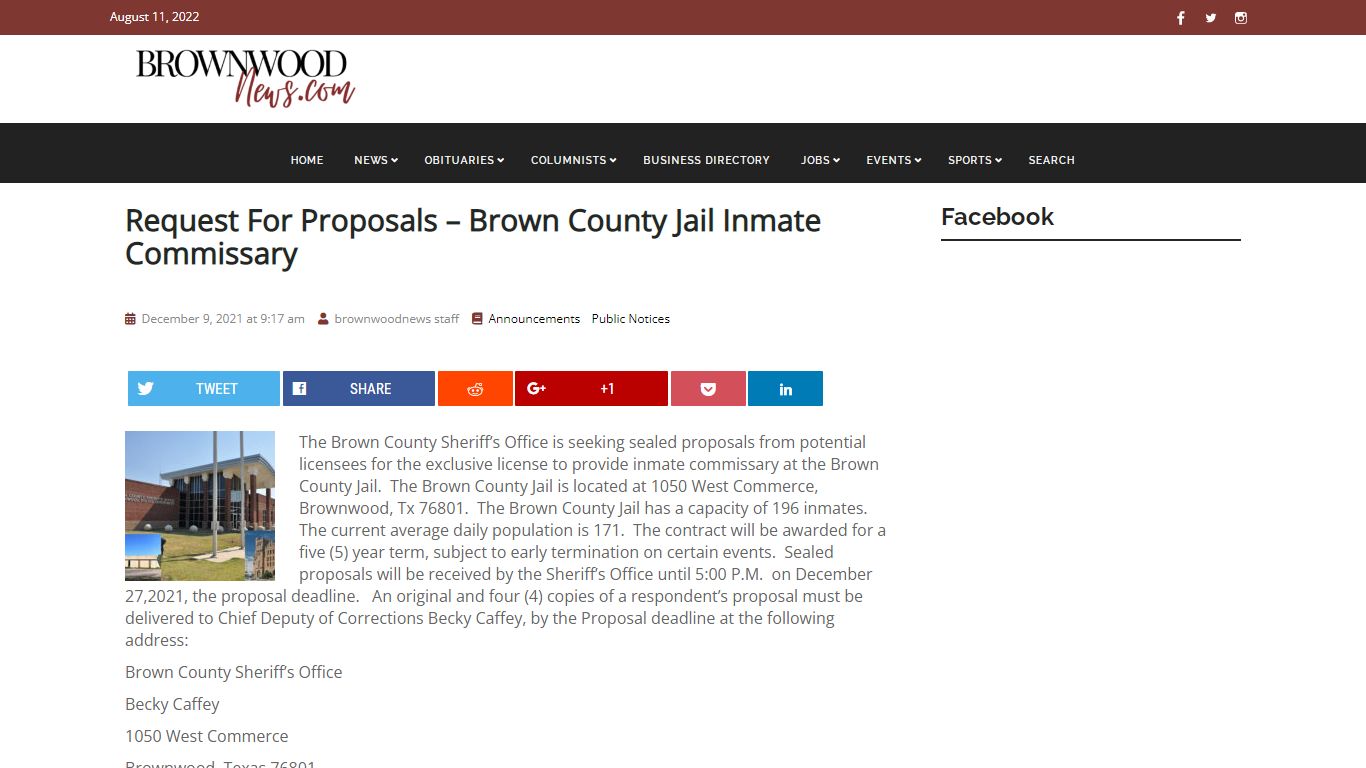 Request for Proposals – Brown County Jail inmate ...